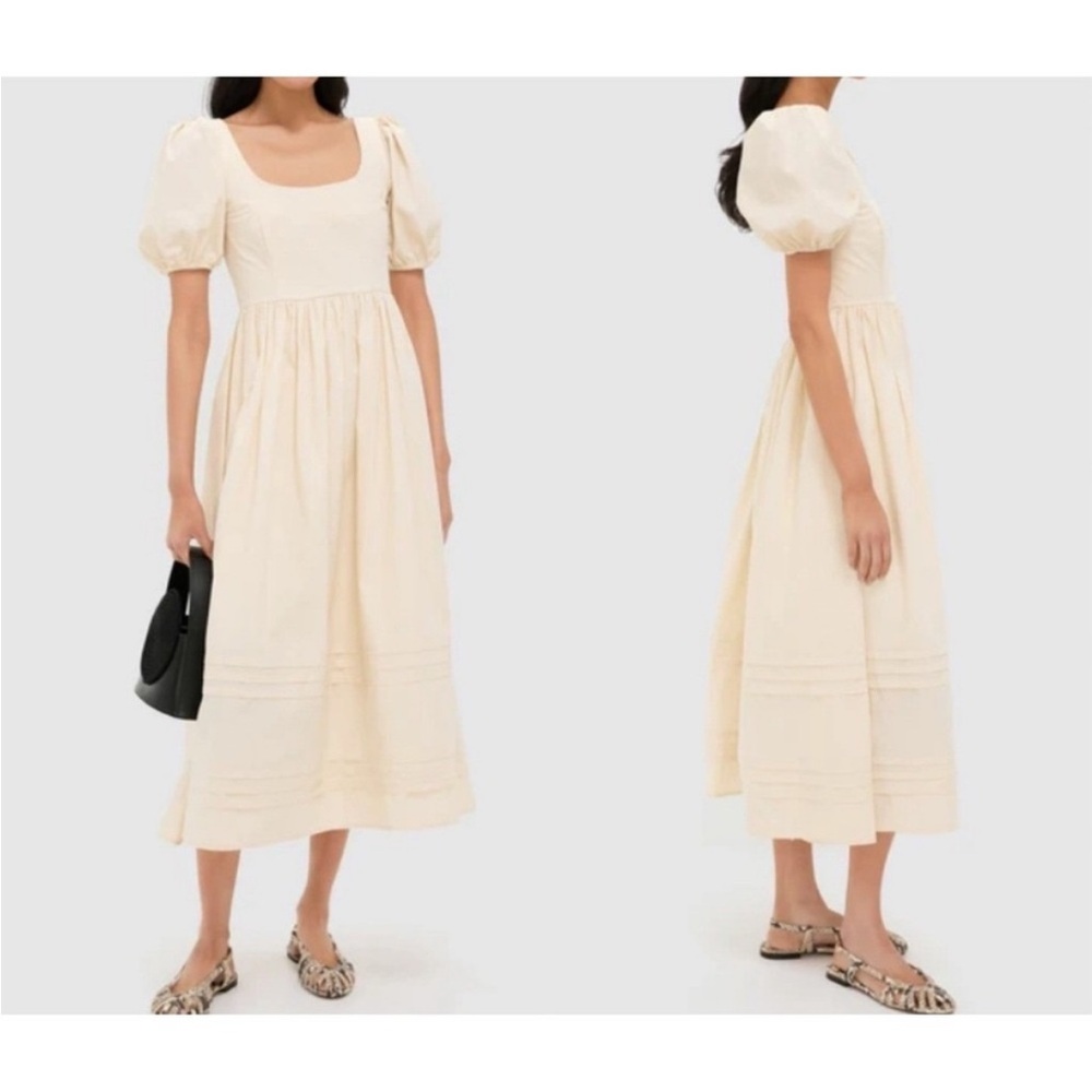 Moon River Cream Midi Dress with Puff Sleeves